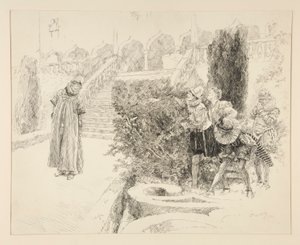 Malvolio löytää kirjeen, kuvituksen näytökselle II, kohtaus v, kahdestoista yö tekijältä Edwin Austin Abbey