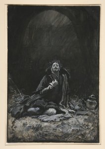 Malvolio vankityrmässä, kuvitus näytökselle III, kohtaus iv, kahdestoista yö tekijältä Edwin Austin Abbey