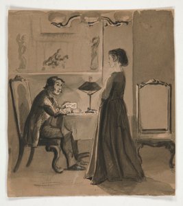 Mies ja nainen sisätiloissa - tunnistamaton kuva tekijältä Edwin Austin Abbey