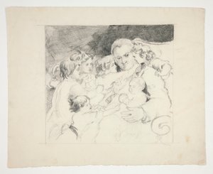 Mies, jolla on lapsia ympärillään - tunnistamaton kuva tekijältä Edwin Austin Abbey