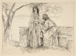 Miranda ja Ferdinand, kuvitus näytökselle V, kohtaus i, Myrsky tekijältä Edwin Austin Abbey