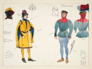 Olivier ja Amiens, pukuluonnos Henry Irvingille tekijältä Edwin Austin Abbey