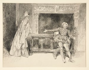 Petruchio Banters Katharina, näytöksestä II, kohtaus i, Shrew:n kesyttäminen tekijältä Edwin Austin Abbey