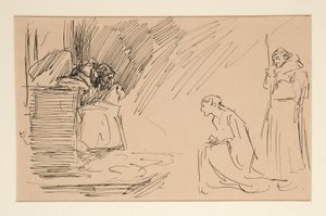 Alustava luonnos näytökselle II, kohtaus I, kaikki tekijältä Edwin Austin Abbey
