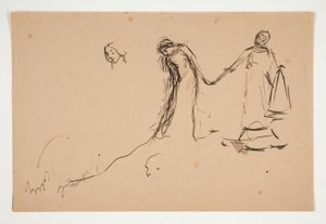 Alustava luonnos Helenasta ja Lafeusta näytökselle IV, kohtaus III, kaikki tekijältä Edwin Austin Abbey