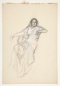 Istuva nainen, luonnos tuntemattomaan Shakespearen näytelmään tekijältä Edwin Austin Abbey