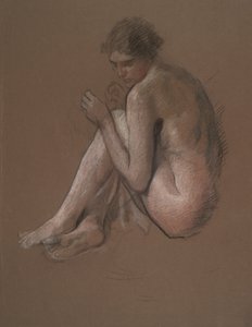 Istuva alaston naishahmo. tekijältä Edwin Austin Abbey