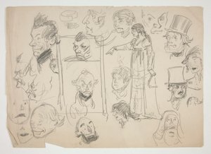Arkki kasvojen luonnoksista tekijältä Edwin Austin Abbey