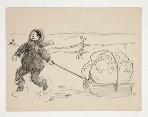 Luonnos onnittelukortille: KAIKKI HYVÄT TOIVOT VUODELLE 1911 alkaen tekijältä Edwin Austin Abbey
