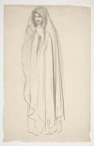 Luonnos peitetystä naishahmosta Kolmelle Marialle ristillä tekijältä Edwin Austin Abbey