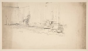 Luonnos pihasta hevosen kanssa tekijältä Edwin Austin Abbey