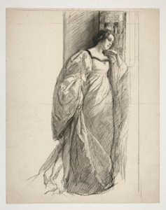 Luonnos naisesta, kuvitus tekijältä Edwin Austin Abbey