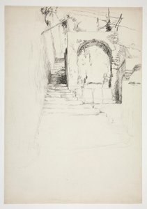 Luonnos ulkoportaista (italialainen pergola, kirjakuvitukseen) tekijältä Edwin Austin Abbey