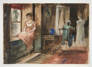 Luonnos hahmoista sisätiloissa tekijältä Edwin Austin Abbey