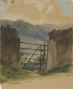 Kivimuuri ja portti, luonnos tekijältä Edwin Austin Abbey