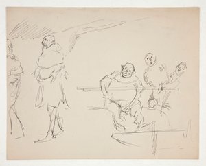 Tutkimuksia tuntemattomaan Shakespearen näytelmään (Falstaff?) (recto ja verso) tekijältä Edwin Austin Abbey