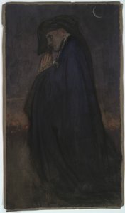Opiskelu. Mies sinisessä viitassa, kuutamossa tekijältä Edwin Austin Abbey
