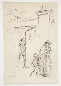Study for .1208 - kuvitus Oliver Goldsmithille tekijältä Edwin Austin Abbey