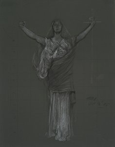 Tutkimus lain allegoriselle hahmolle, rondelille Pennsylvanian osavaltion pääkaupunkirakennuksen rotundissa, Harrisburg, 1902-1911 tekijältä Edwin Austin Abbey
