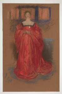 Tutkimus naisesta renessanssiasussa - (tunnistamaton kuvitus Shakespearen näytelmään?) tekijältä Edwin Austin Abbey