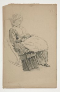 Tutkimus iäkkäästä naisesta keinutuolissa, lukemassa tekijältä Edwin Austin Abbey
