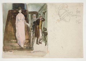 Sisustustutkistelu: pariskunta valmistautuu lähtöön illaksi tekijältä Edwin Austin Abbey