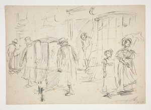 Tutkimus katukuvasta sedan-tuolilla. tekijältä Edwin Austin Abbey