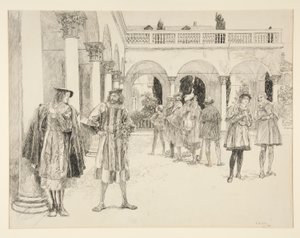 Palace of the Court, näytöksestä IV, kohtaus ii, Two Gentlemen of Verona tekijältä Edwin Austin Abbey