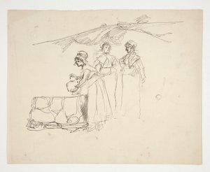 Kolme naista hyvin tunnistamattomassa kuvassa tekijältä Edwin Austin Abbey