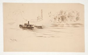 Hinaaja työntää proomua joella tekijältä Edwin Austin Abbey