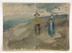 Kaksi hahmoa maisemassa (recto); Tutkimus ihmisestä tekijältä Edwin Austin Abbey