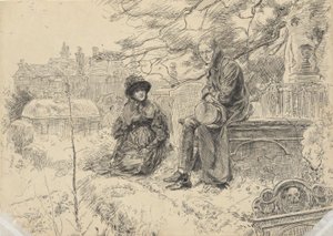 Kaksi hahmoa kirkkopihalla tekijältä Edwin Austin Abbey