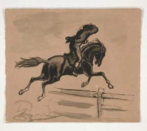 Tuntematon kuva ratsastajasta, joka hyppää aidan yli (recto); Figuuritutkimus vanhasta miehestä (käänteinen) tekijältä Edwin Austin Abbey