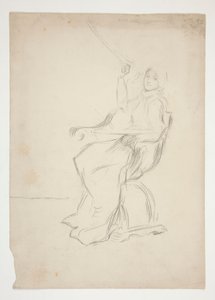 Nainen istuu tuolilla (recto); Kaksi tunnistamatonta arkkitehtonista luonnosta (käänteinen) tekijältä Edwin Austin Abbey