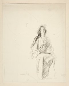 Nainen istuu, luonnos tuntemattomaan Shakespearen näytelmään tekijältä Edwin Austin Abbey