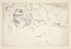 Nainen istuu puutarhassa tunnistamaton kuva tekijältä Edwin Austin Abbey