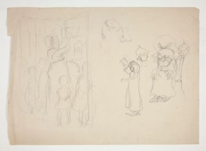 Nainen lasten kanssa ja sarjakuva - tunnistamaton kuva tekijältä Edwin Austin Abbey