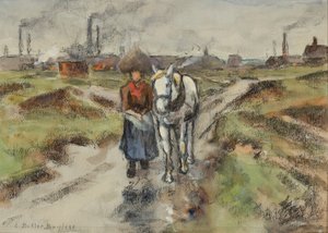 Leading the Barge Pony (akvarelli pastellilla paperille)