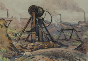 The Winding Gear (akvarelli ja hiili paperille)