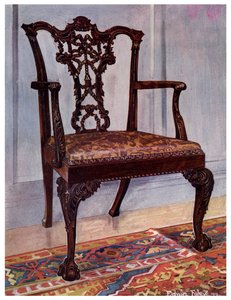 Mahoninen nojatuoli, tyyli Chippendale, 1911-1912.