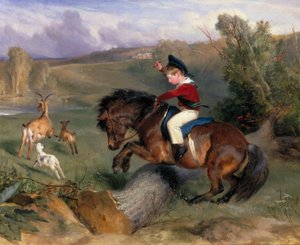 "Ensimmäinen hyppy: Lord Alexander Russell ponissaan "Smaragdi", 1829