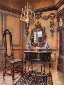 Panelointi, Grinling Gibbon Carvings. Peilikehys, pähkinäpöytä, William ja Mary. Walnut Chair, Charles Wesley