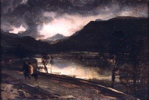 Järvimaisema auringonlaskun aikaan tekijältä Edwin Landseer