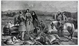 Kuningatar Victoria laskeutui Loch Muickiin vuoden 1850 maalauksen jälkeen tekijältä Edwin Landseer