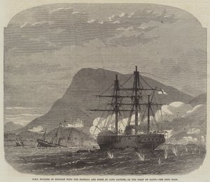 HMS Bulldog ristiriidassa laivueen ja linnoitusten kanssa Cape Haytienissa Haytin rannikolla tekijältä Edwin Weedon