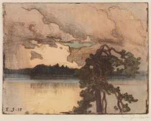 Järvimaisema auringonlaskun aikaan tekijältä Eero Järnefelt