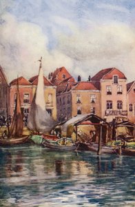 Rein: Dordrecht, Kalamarkkinat (värilitografia). tekijältä Effie Jardine