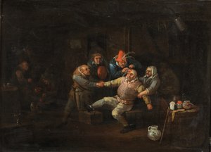 Kirurgin käynti, n. 1676-1744 (öljy paneelille) tekijältä Egbert van (c.1676 1744) Heemskerck