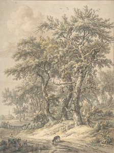 Nainen ja lapsi istuvat tien vieressä, 1760-1818.