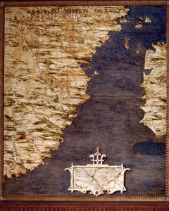 Etelä-Afrikan ja Cape of Good Esperance -kartan teki Egnazio Danti (1536-1586) matemaatikko, kosmografi ja italialainen arkkitehti. Noin 1567. Firenze, Palazzo Vecchio, Sala del Mappamondo tekijältä Egnazio Danti